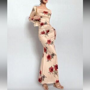 Women’s brand new floral print long sleeve bodycon mermaid maxi dress size small